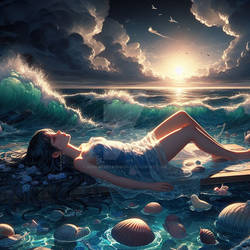 Girl sleeps in ocean digital illustration