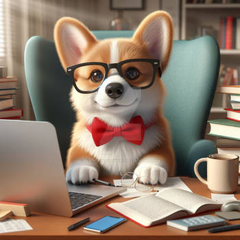 Corgi on a laptop digital illustration