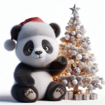 Sweet christmas panda digital illustration