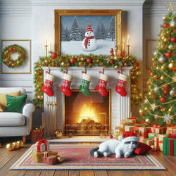 Fireplace christmas digital illustration