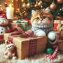 Cat with gift christmas digital illustration