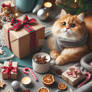 Cat with gift christmas digital illustration