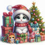 Cat with gift christmas digital illustration