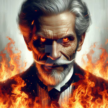 Evil guy on fire digital illustration