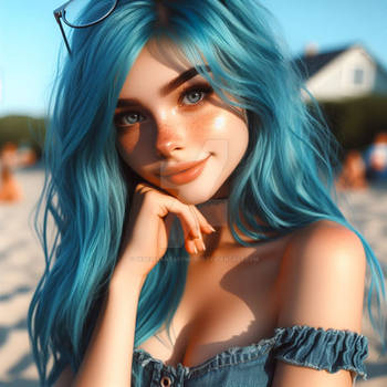 Girl with blue hair digital illustration portrait