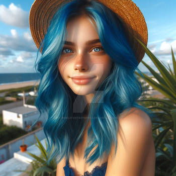 Girl with blue hair digital illustration portrait