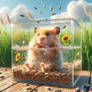 Hamster in cage water spring digital illustration