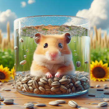 Hamster in cage water spring digital illustration