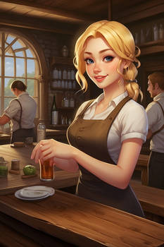 Tavern worker babe model digital illustration