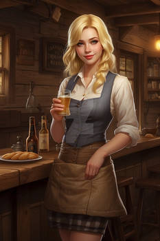 Tavern worker babe model digital illustration