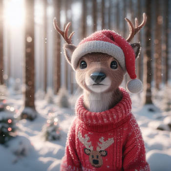 Christmas deer with sweater digital illustration