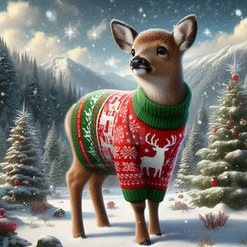 Christmas deer with sweater digital illustration