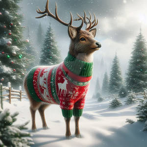 Christmas deer with sweater digital illustration