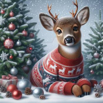 Christmas deer with sweater digital illustration