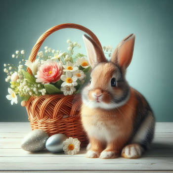 Rabbit in basket digital illustration