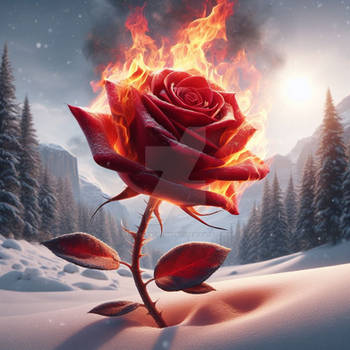 Rose on fire winter nature digital illustration