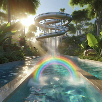 Rainbow slide pool swimming digital illustration