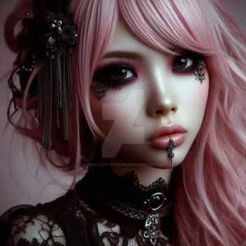 Portrait goth girl pink hair digital illustration