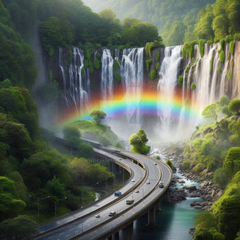 Rainbow waterfall digital illustration