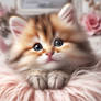 Kitten on fluffy pillow digital illustration