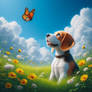 Sweet puppy in spring dog digital illustration