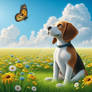 Sweet puppy in spring dog digital illustration