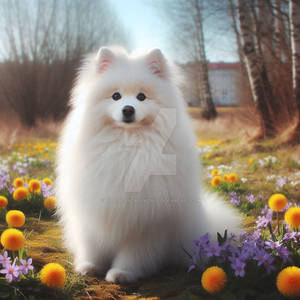 White fluffy dog digital illustration