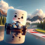 Marshmellow in kart racing digital illustration