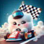 Marshmellow in kart racing digital illustration