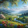 Spring meadow nature cute digital illustration