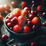 Strawberries and cherries basket digital illustrat