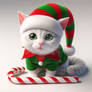 Cute cat in elf hat christmas digital illustration