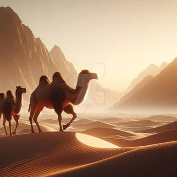 Camel in the desert digital illustration