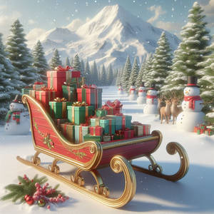 Sleigh christmas santa digital illustration