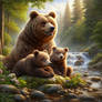 Bear family with cubs digital illustration