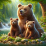 Bear family with cubs digital illustration