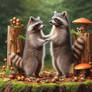 Raccoon couple cute animals digital illustration