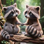 Raccoon couple cute animals digital illustration