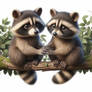 Raccoon couple cute animals digital illustration