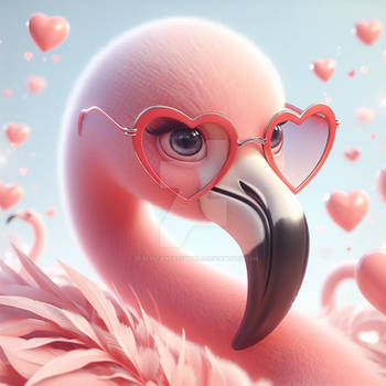 Flamingo with heart glasses digital illustration