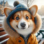 Corgi in a winter coat digital illustration