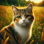 Sweet cat in meadow digital illustration