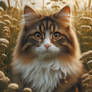 Sweet cat in meadow digital illustration