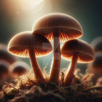 Mushrooms in forest digital illustration