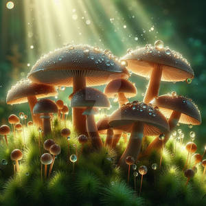 Mushrooms in forest digital illustration
