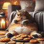 Fat cat eats a cookie digital illustration