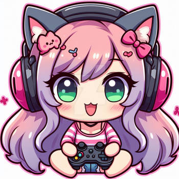 Gamer girl cartoon with cat ears digital