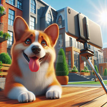 Corgi takes selfie digital illustration