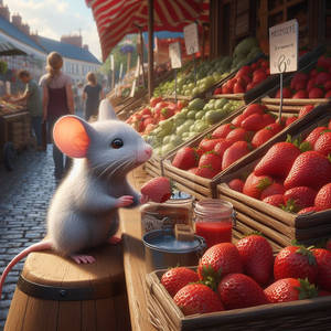 Rat buys strawberry digital illustration
