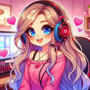 Girl gamer cartoon digital illustration